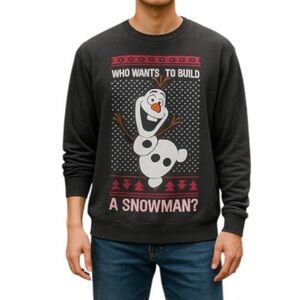 DISNEY Mens Frozen Olof Snowman Graphic Crewneck Long Sleeve Sweatshirt Grey M